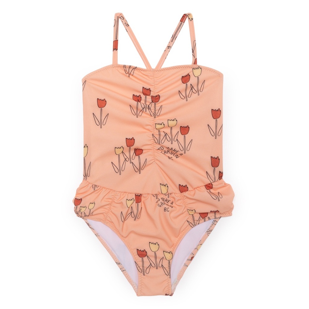 Bobo Choses Peach Poppy Prairie Girls One Piece Swimsuit size 6-7 year old